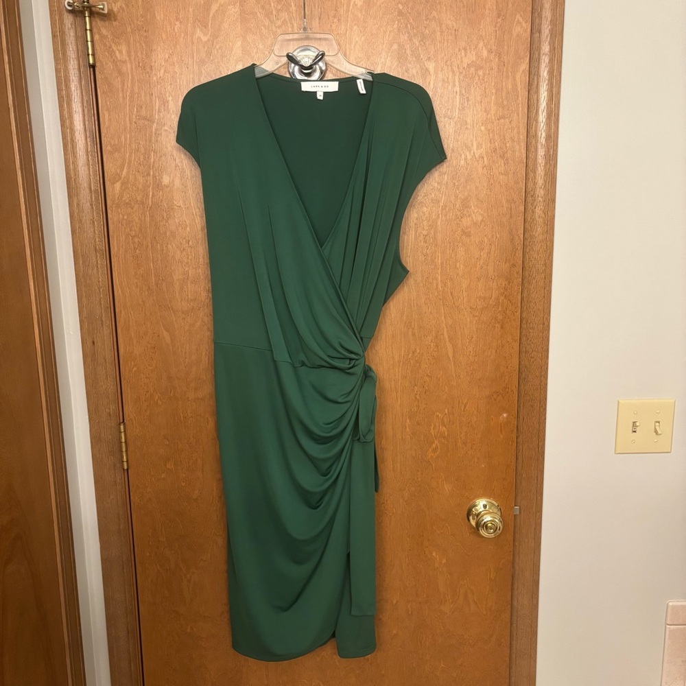 Lark & Ro Green Ruched Wrap Midi Dress
